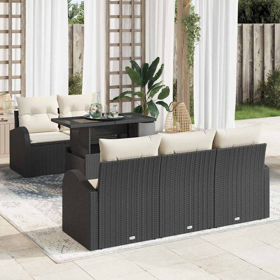 Tuin Sofa Set met kussen met kussen 6 pcs Zwart Poly Rattan