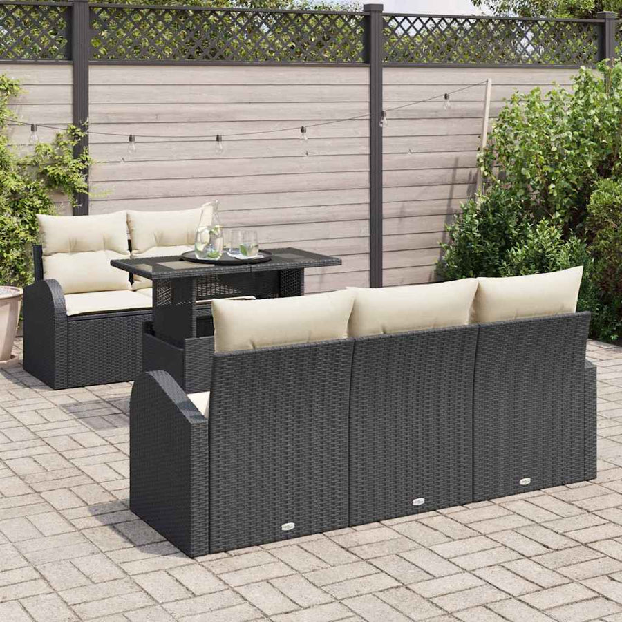Tuin Sofa Set met kussen met kussen 6 pcs Zwart Poly Rattan