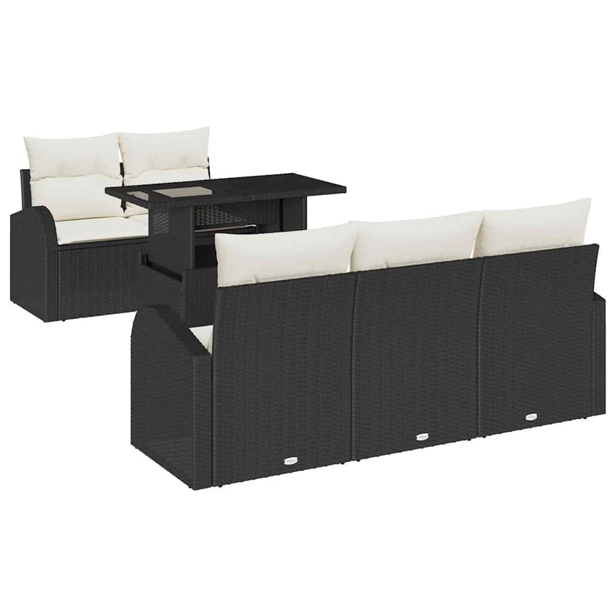Tuin Sofa Set met kussen met kussen 6 pcs Zwart Poly Rattan