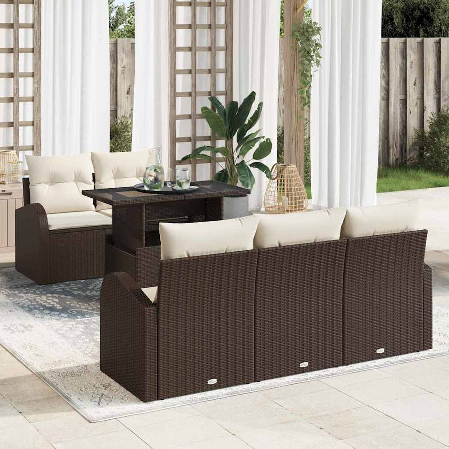 Tuin Sofa Set met kussen met kussen 6 pcs Bruin Poly Rattan