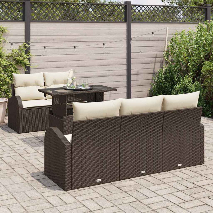 Tuin Sofa Set met kussen met kussen 6 pcs Bruin Poly Rattan