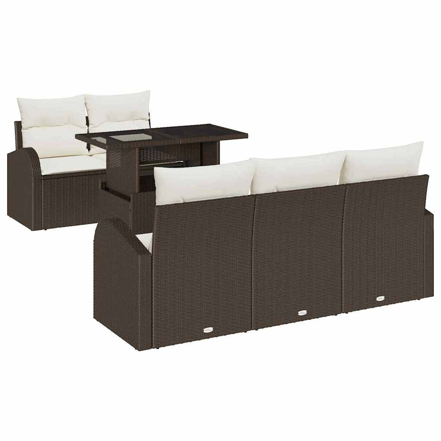 Tuin Sofa Set met kussen met kussen 6 pcs Bruin Poly Rattan
