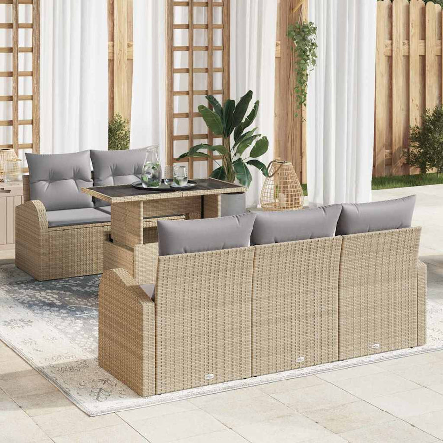 Tuin Sofa Set met kussen met kussen 6 pcs Beige Poly Rattan