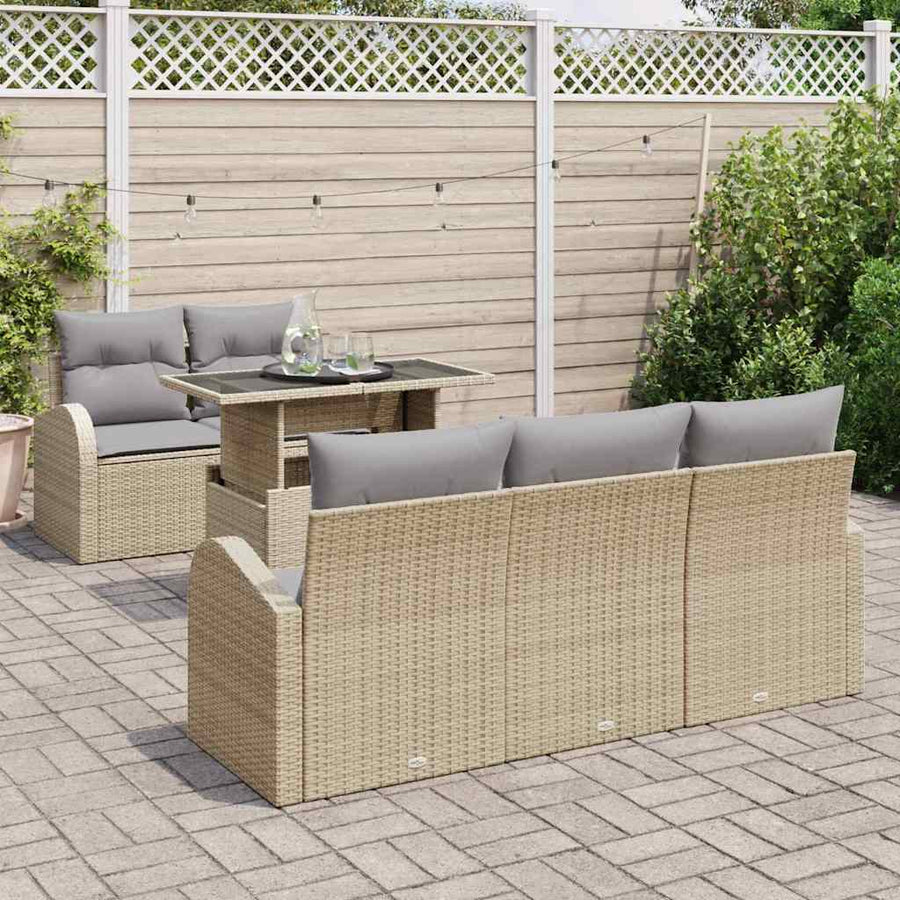 Tuin Sofa Set met kussen met kussen 6 pcs Beige Poly Rattan