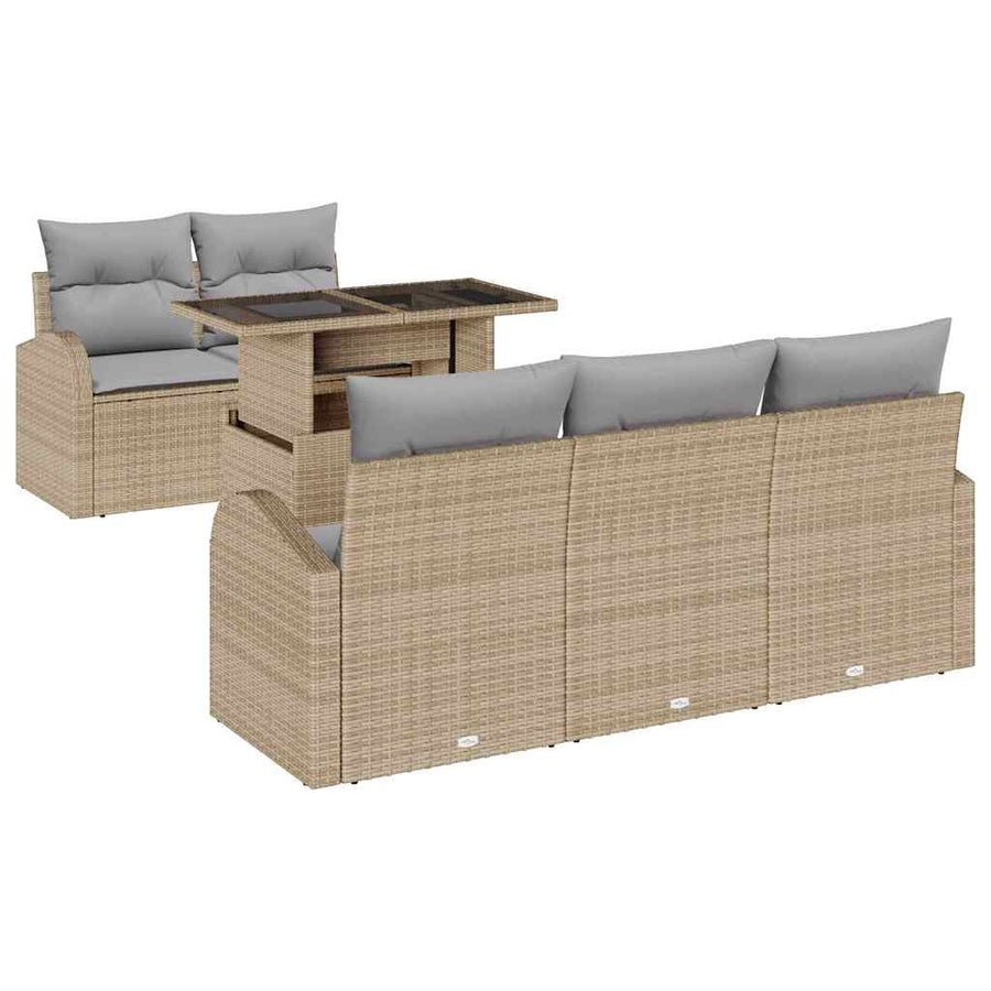 Tuin Sofa Set met kussen met kussen 6 pcs Beige Poly Rattan