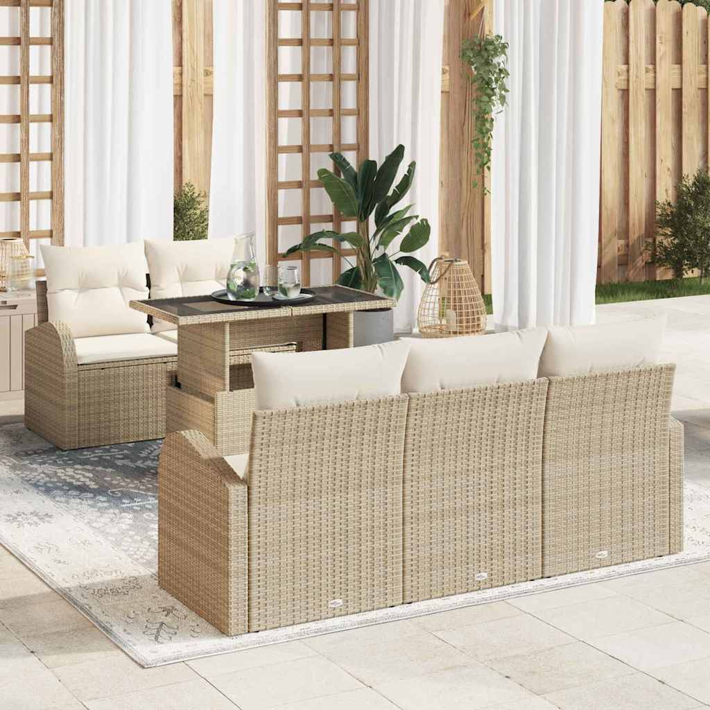 Tuin Sofa Set met kussen met kussen 6 pcs Beige Poly Rattan