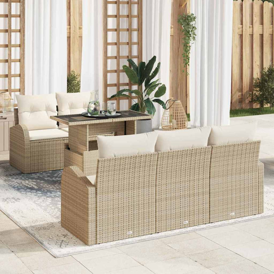 Tuin Sofa Set met kussen met kussen 6 pcs Beige Poly Rattan