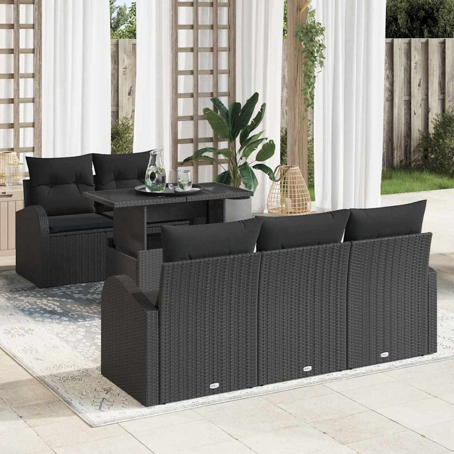 Tuin Sofa Set met kussen met kussen 6 pcs Zwart Poly Rattan