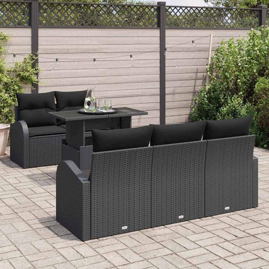 Tuin Sofa Set met kussen met kussen 6 pcs Zwart Poly Rattan
