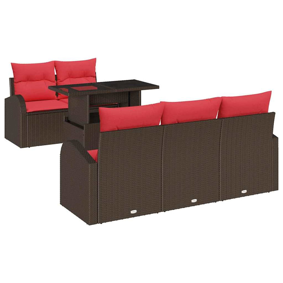 Tuin Sofa Set met kussen met opslag 6 pcs Bruin Poly Rattan