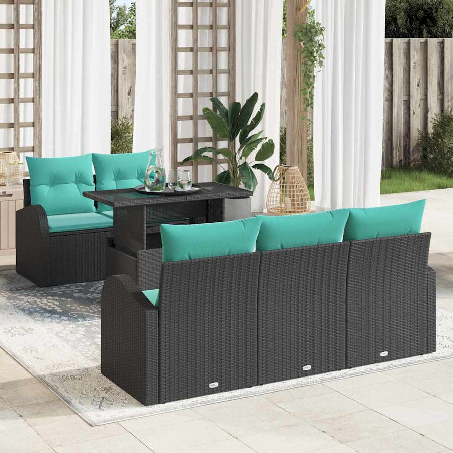 Tuin Sofa Set met kussen met opslag 6 pcs Zwart Poly Rattan