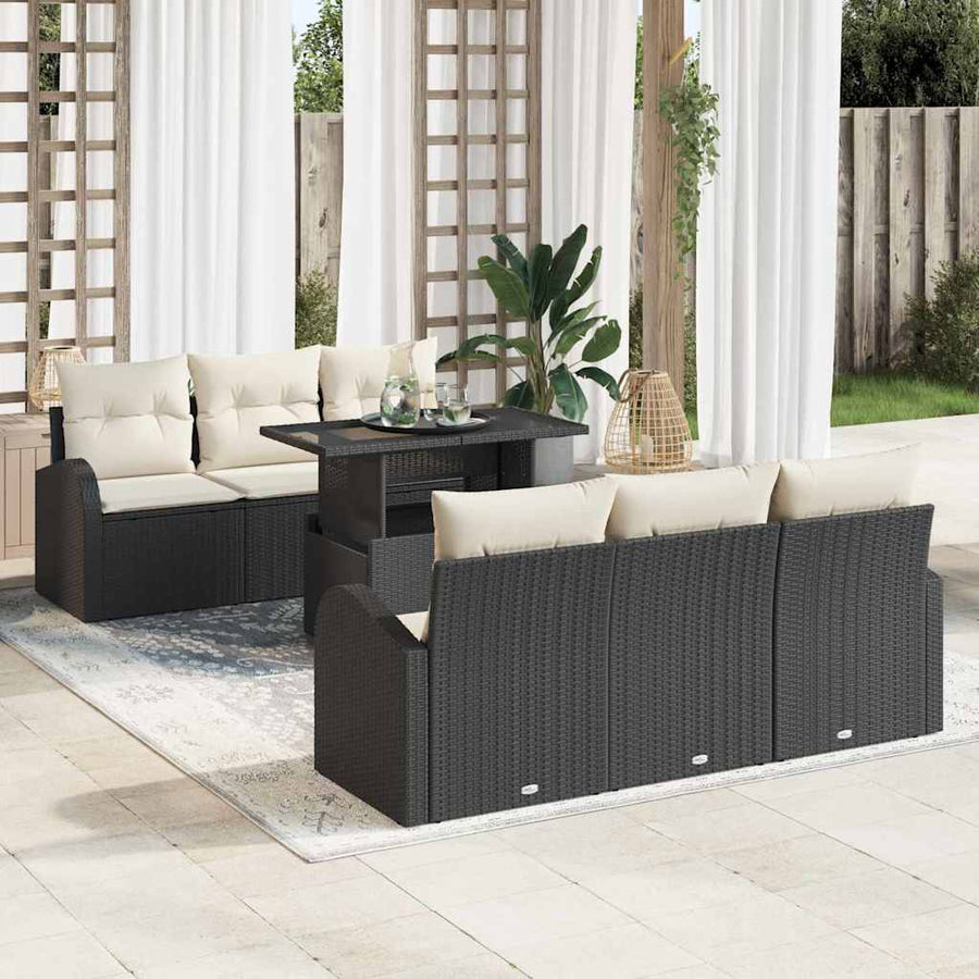 Tuin Sofa Set met kussen met opslag 7 pcs Zwart Poly Rattan