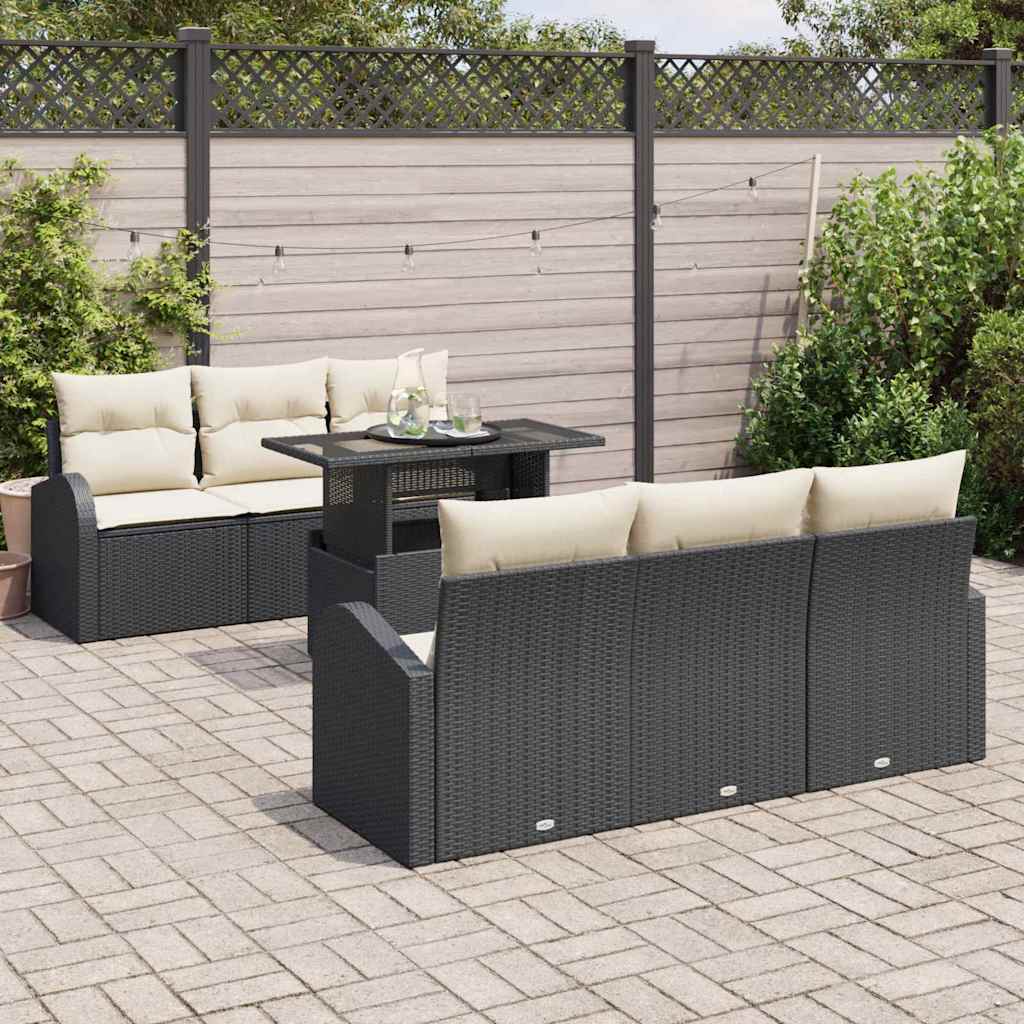 Tuin Sofa Set met kussen met opslag 7 pcs Zwart Poly Rattan