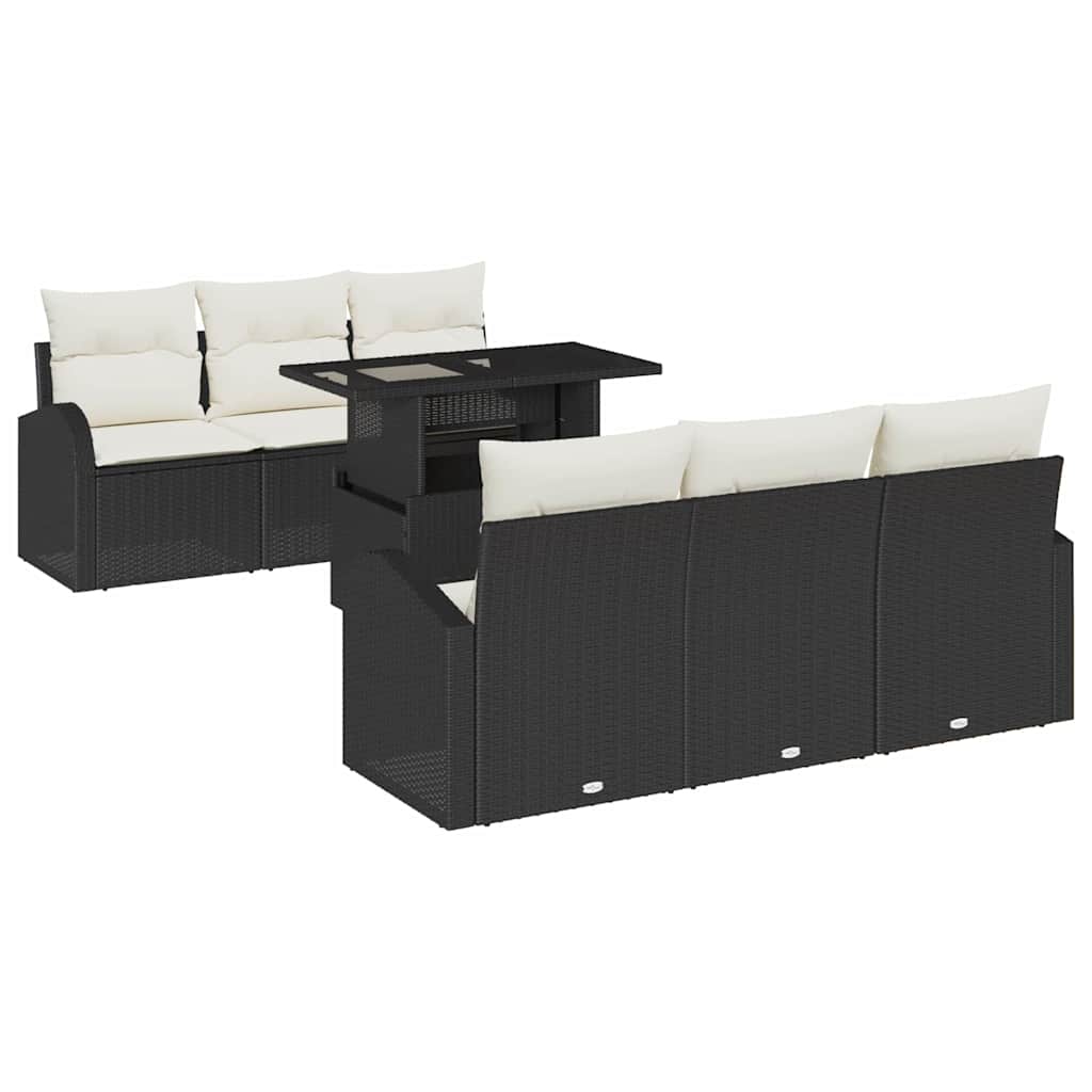 Tuin Sofa Set met kussen met opslag 7 pcs Zwart Poly Rattan