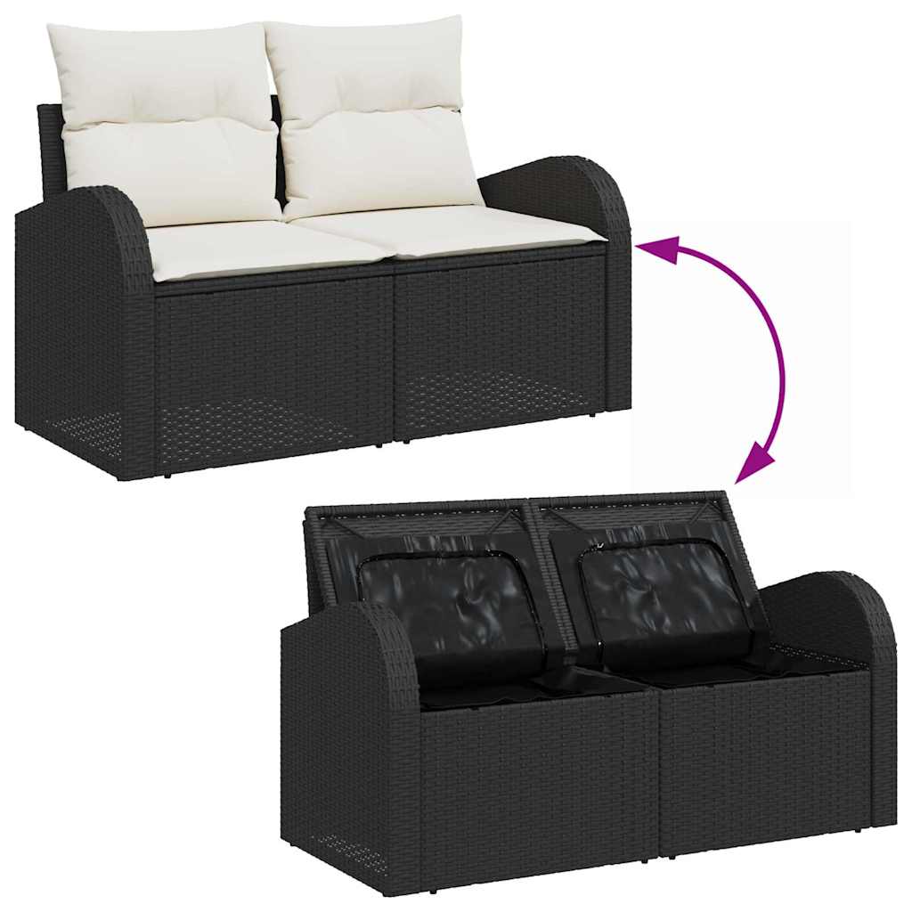 Tuin Sofa Set met kussen met opslag 7 pcs Zwart Poly Rattan