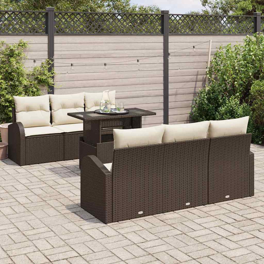 Tuin Sofa Set met kussen met opslag 7 pcs Bruin Poly Rattan
