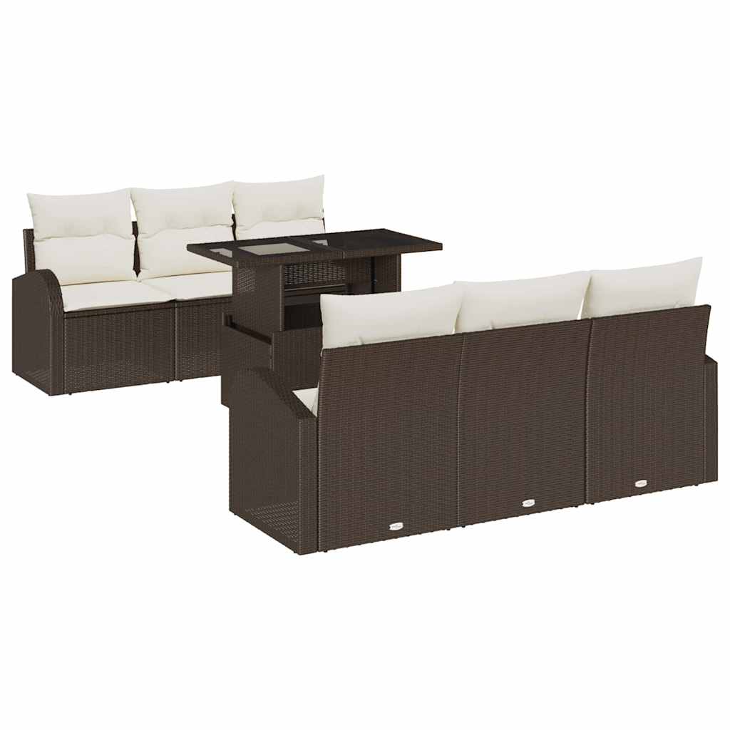 Tuin Sofa Set met kussen met opslag 7 pcs Bruin Poly Rattan
