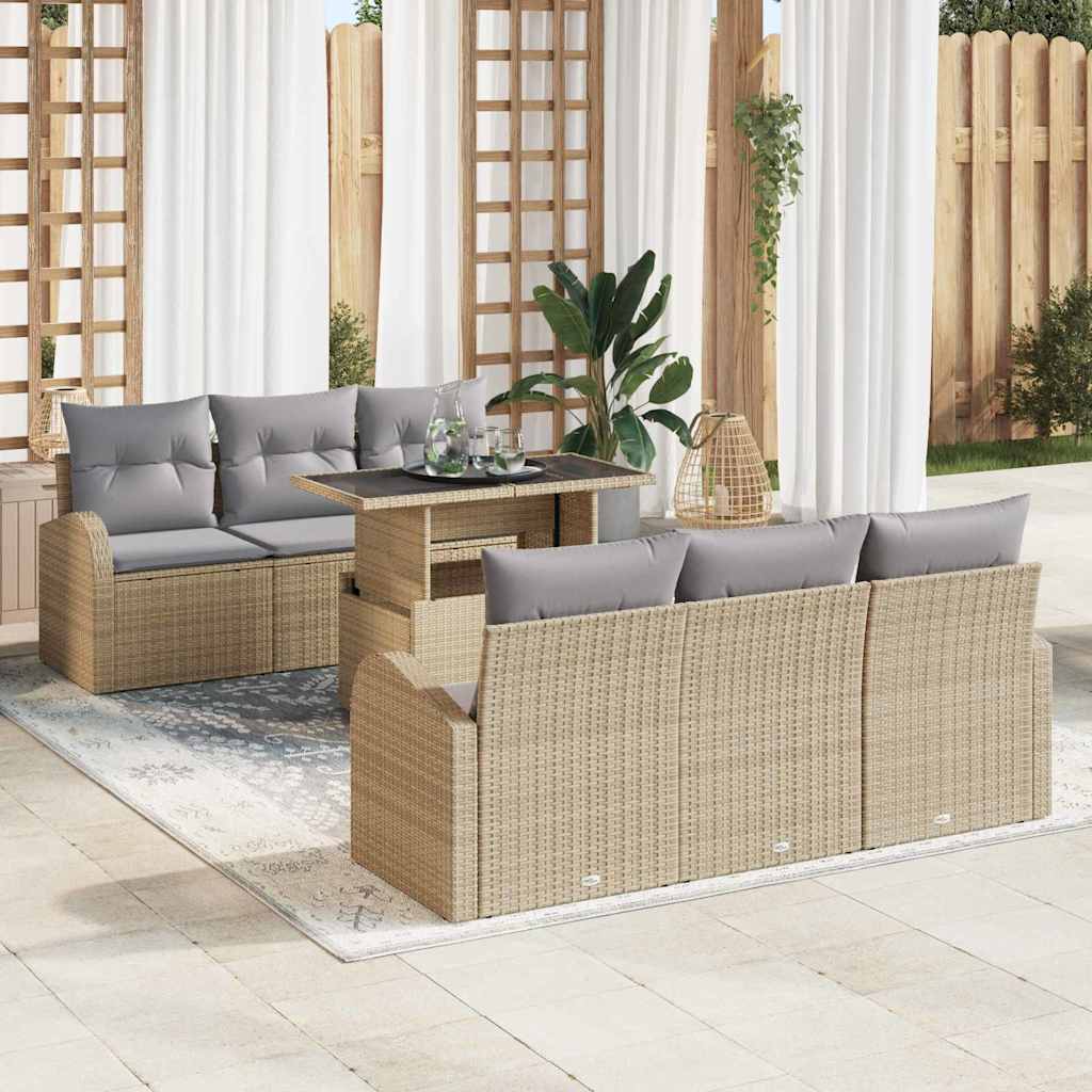 Tuin Sofa Set met kussen met opslag 7 pcs Beige Poly Rattan