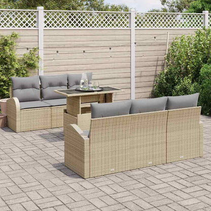 Tuin Sofa Set met kussen met opslag 7 pcs Beige Poly Rattan