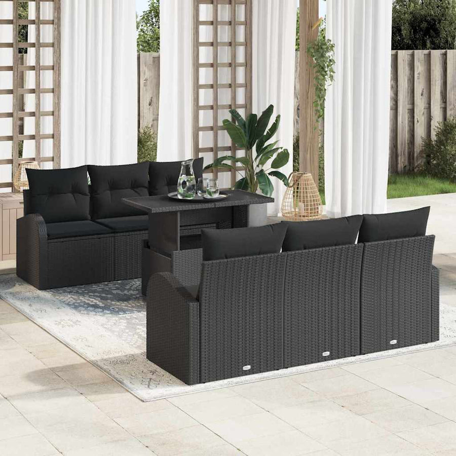 Tuin Sofa Set met kussen met opslag 7 pcs Zwart Poly Rattan