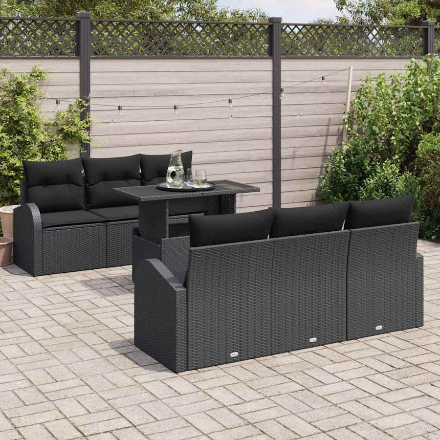 Tuin Sofa Set met kussen met opslag 7 pcs Zwart Poly Rattan
