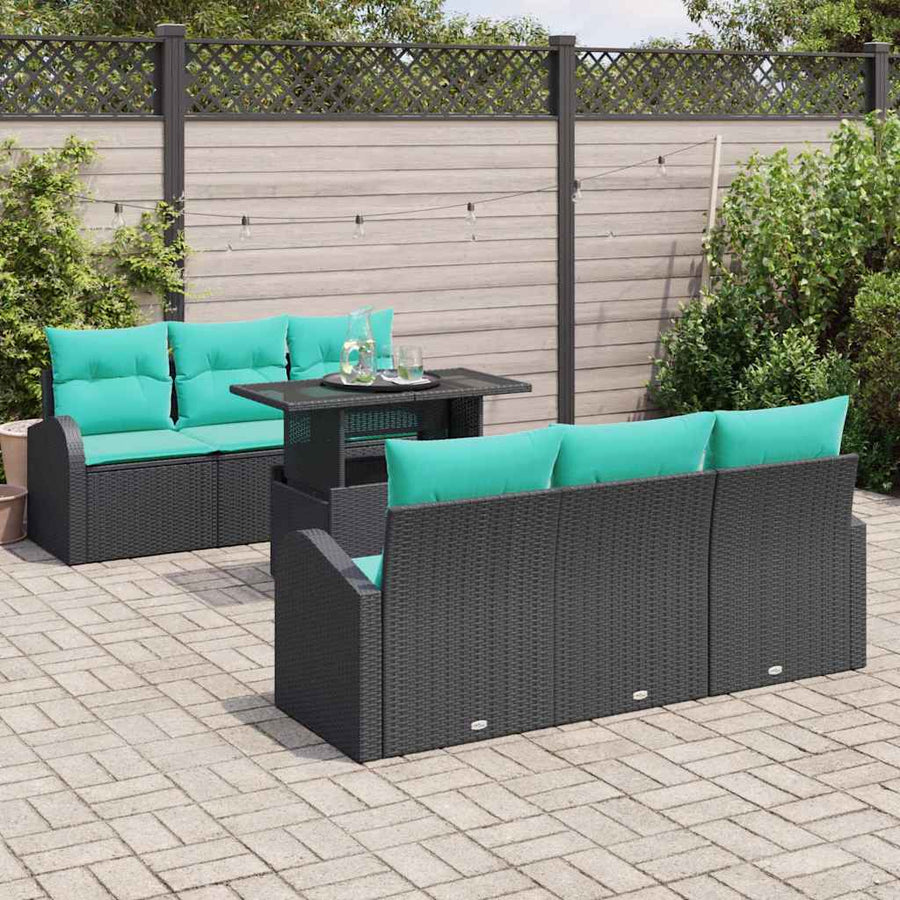 Tuin Sofa Set met kussen met opslag 7 pcs Zwart Poly Rattan