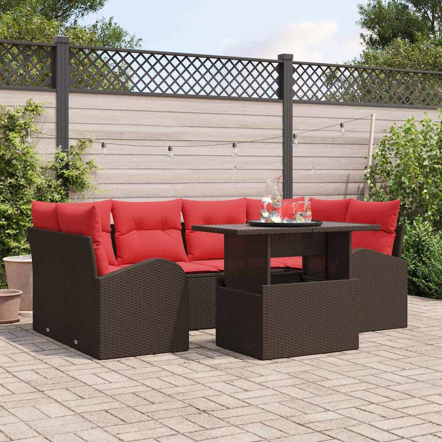 Tuin Sofa Set met kussen met opslag 7 pcs Bruin en Rood