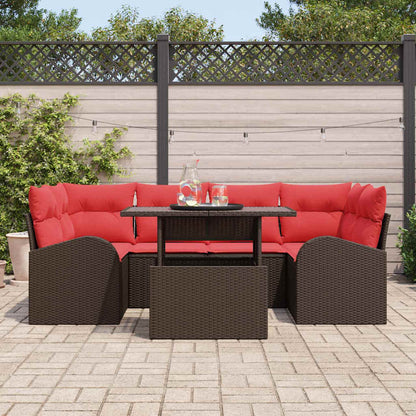 Tuin Sofa Set met kussen met opslag 7 pcs Bruin en Rood