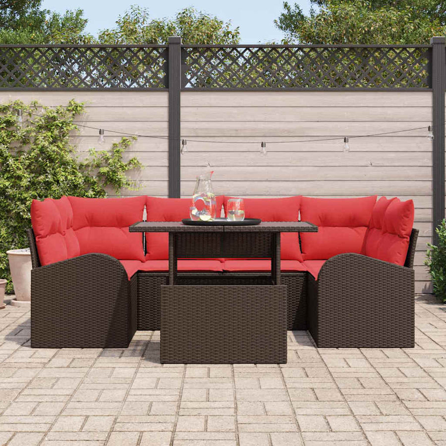 Tuin Sofa Set met kussen met opslag 7 pcs Bruin en Rood