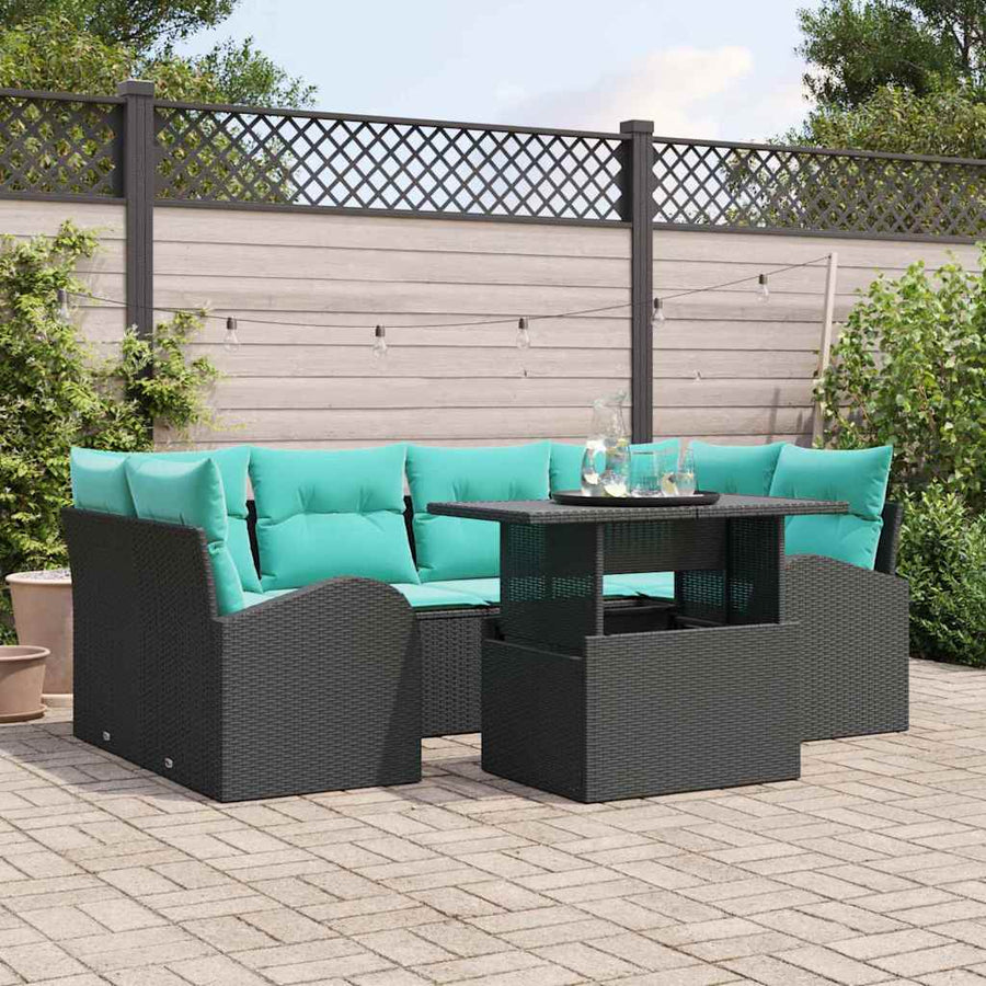 Tuin Sofa Set met kussen met opslag 7 pcs Zwart en Turquoise