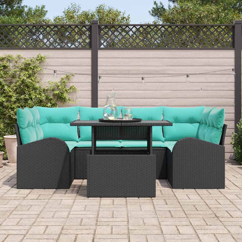 Tuin Sofa Set met kussen met opslag 7 pcs Zwart en Turquoise