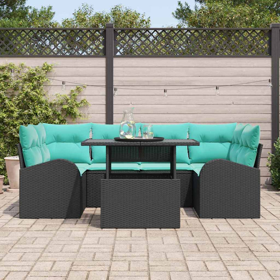 Tuin Sofa Set met kussen met opslag 7 pcs Zwart en Turquoise