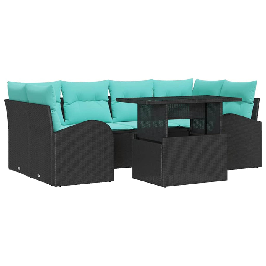 Tuin Sofa Set met kussen met opslag 7 pcs Zwart en Turquoise