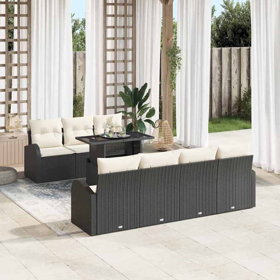 Tuin Sofa Set met kussen met opslag 8 pcs Zwart Poly Rattan