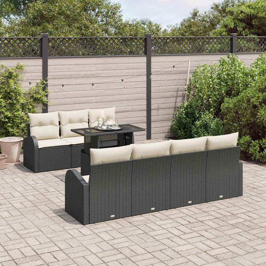 Tuin Sofa Set met kussen met opslag 8 pcs Zwart Poly Rattan