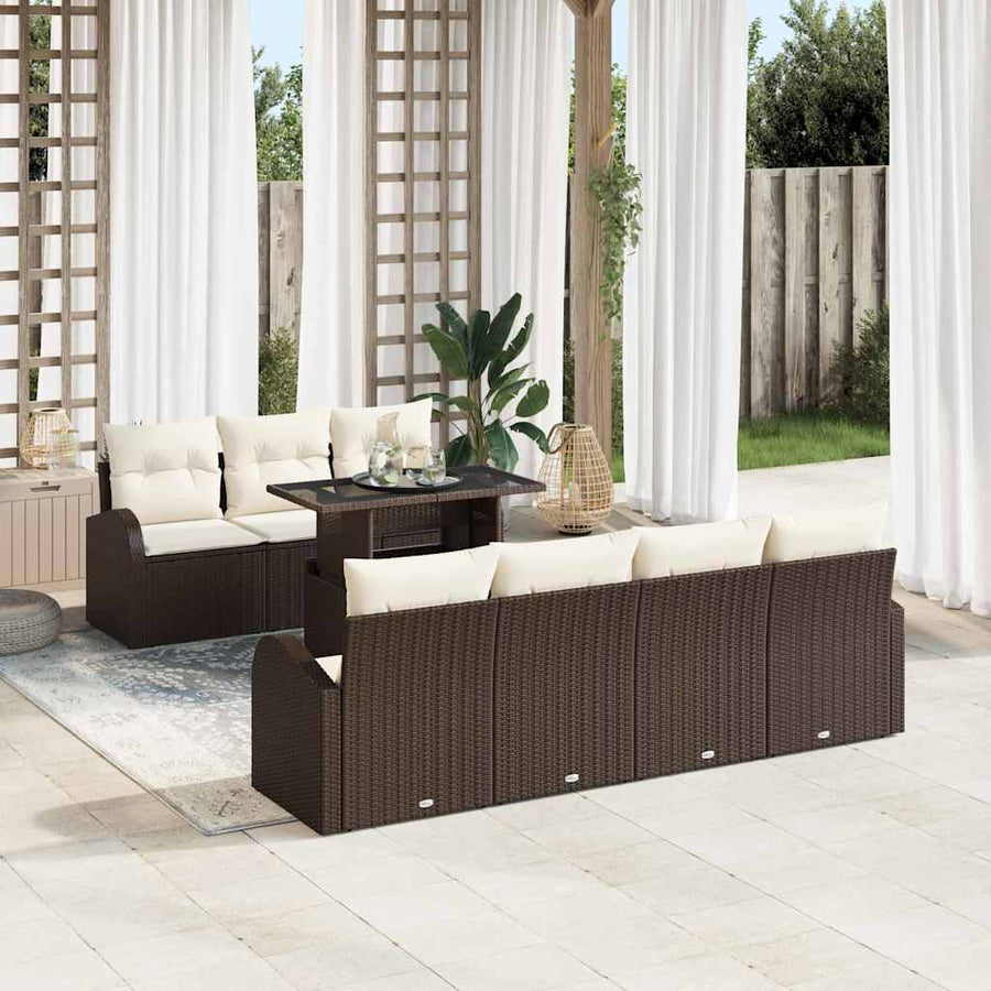 Tuin Sofa Set met kussen met opslag 8 pcs Bruin Poly Rattan
