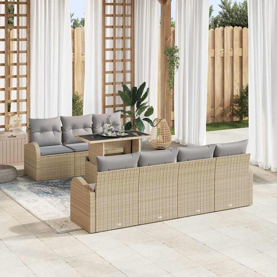 Tuin Sofa Set met kussen met opslag 8 pcs Beige Poly Rattan