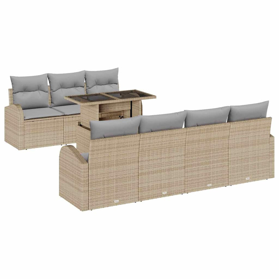 Tuin Sofa Set met kussen met opslag 8 pcs Beige Poly Rattan