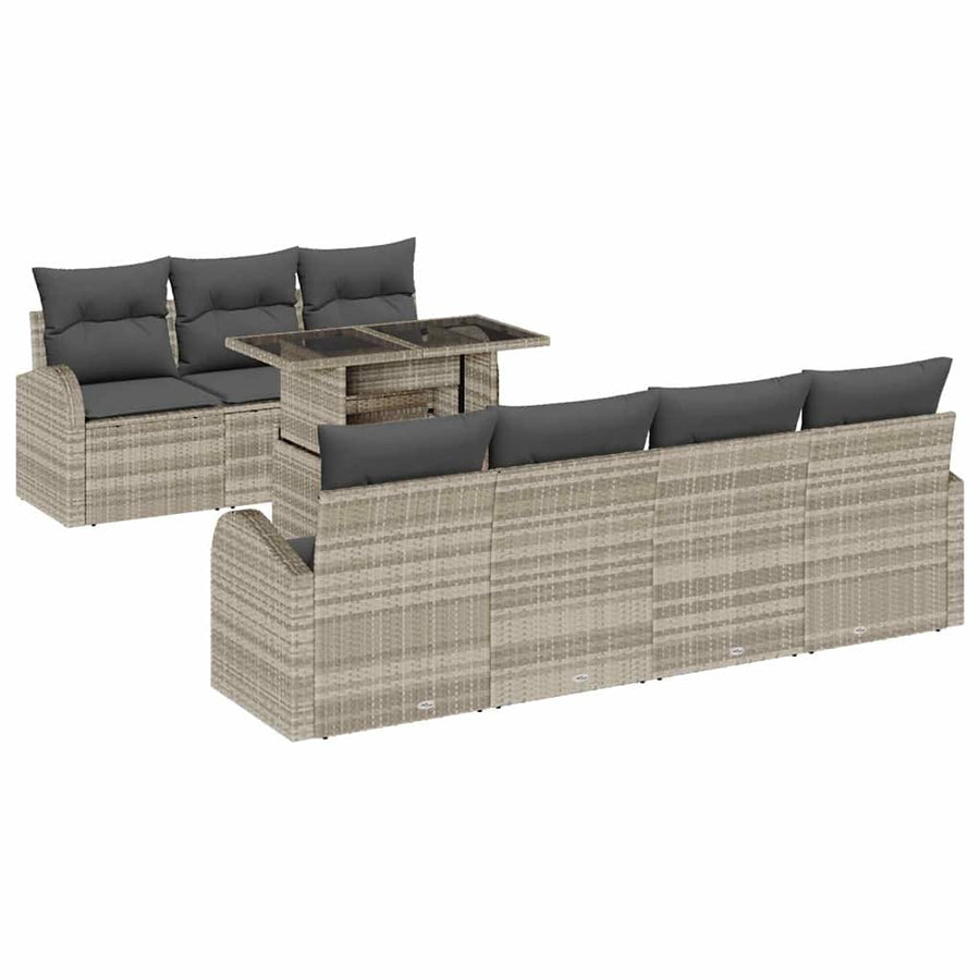 Tuin Sofa Set met kussen 8 pcs Lichtgrijs Poly Rattan
