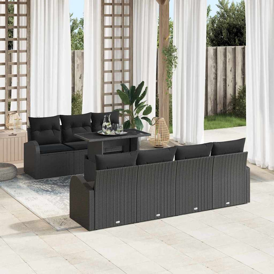 Tuin Sofa Set met kussen met opslag 8 pcs Zwart Poly Rattan