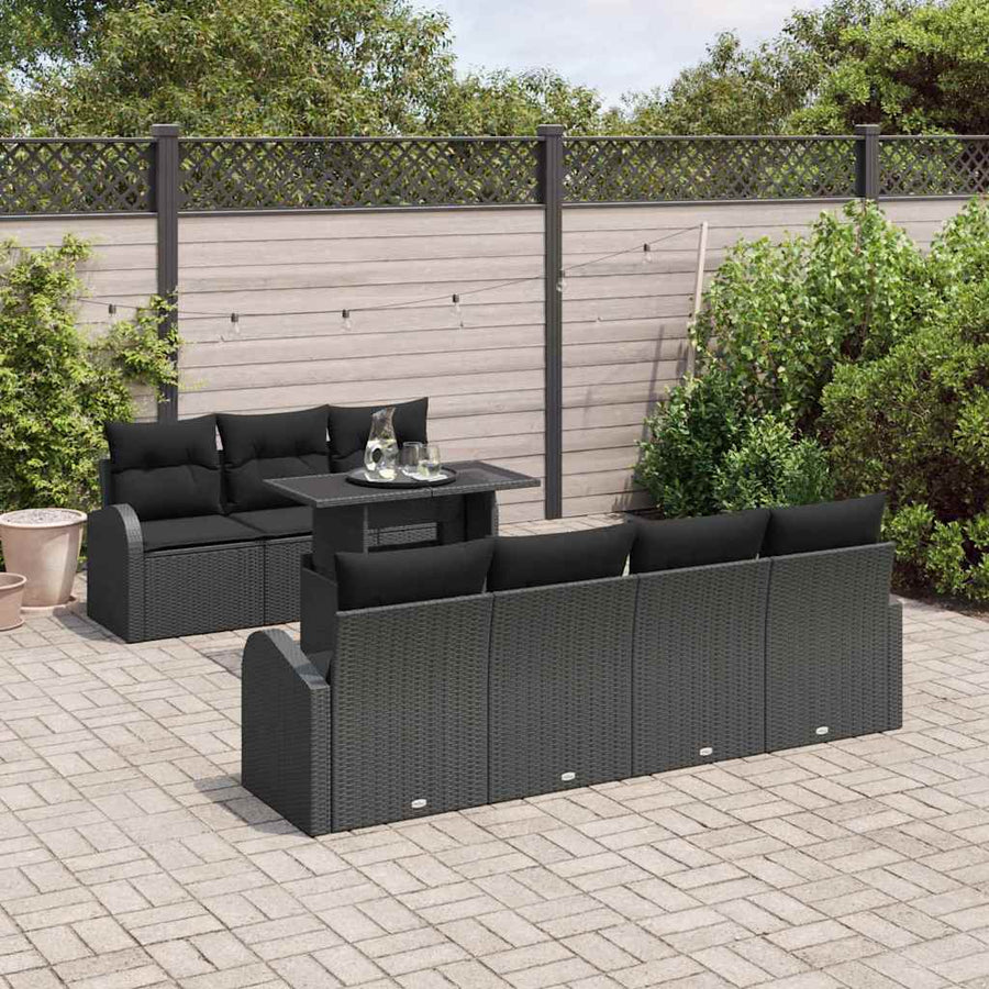 Tuin Sofa Set met kussen met opslag 8 pcs Zwart Poly Rattan