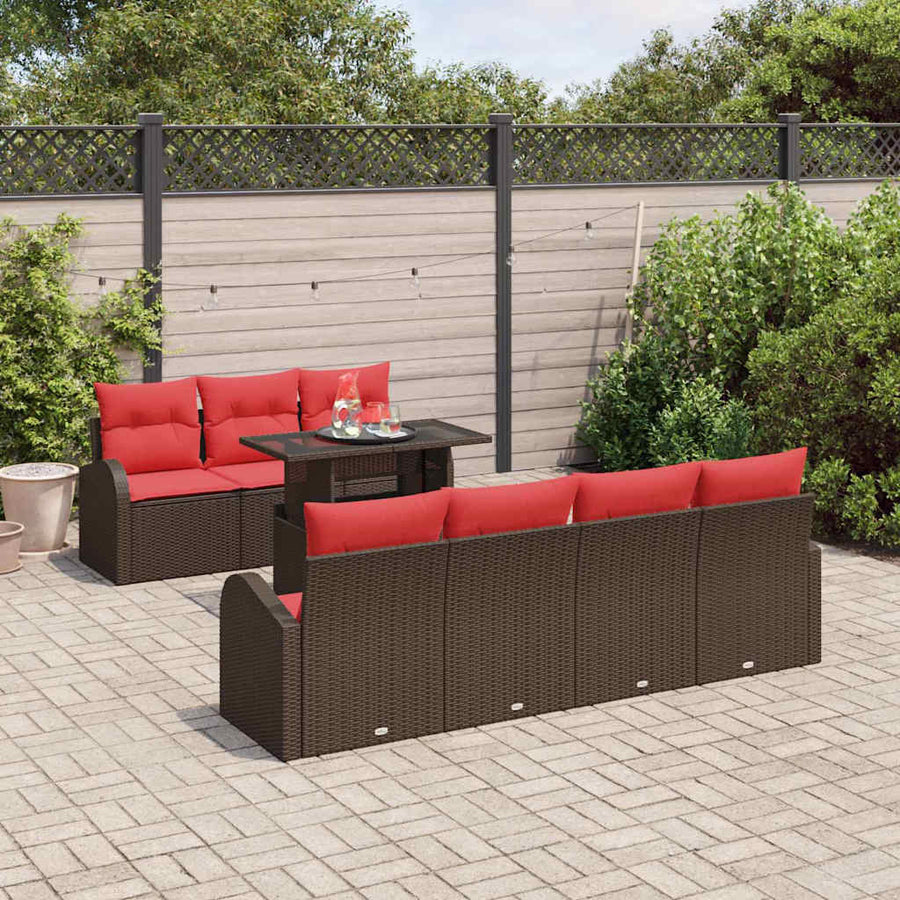 Tuin Sofa Set met kussen met opslag 8 pcs Bruin Poly Rattan