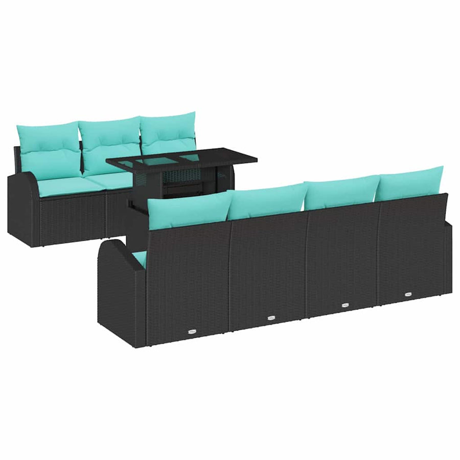 Tuin Sofa Set met kussen met opslag 8 pcs Zwart Poly Rattan