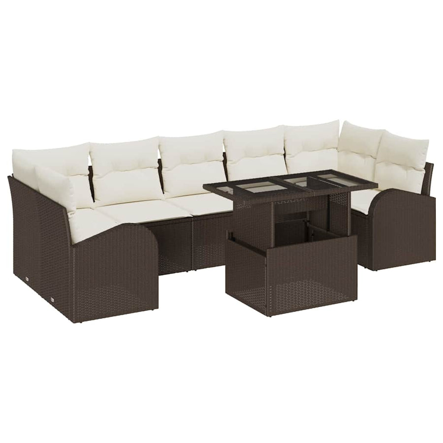 Tuin Sofa Set met kussen met opslag 8 pcs Bruin Poly Rattan