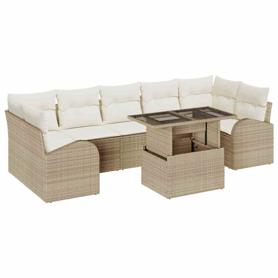 Tuin Sofa Set met kussen met opslag 8 pcs Beige Poly Rattan