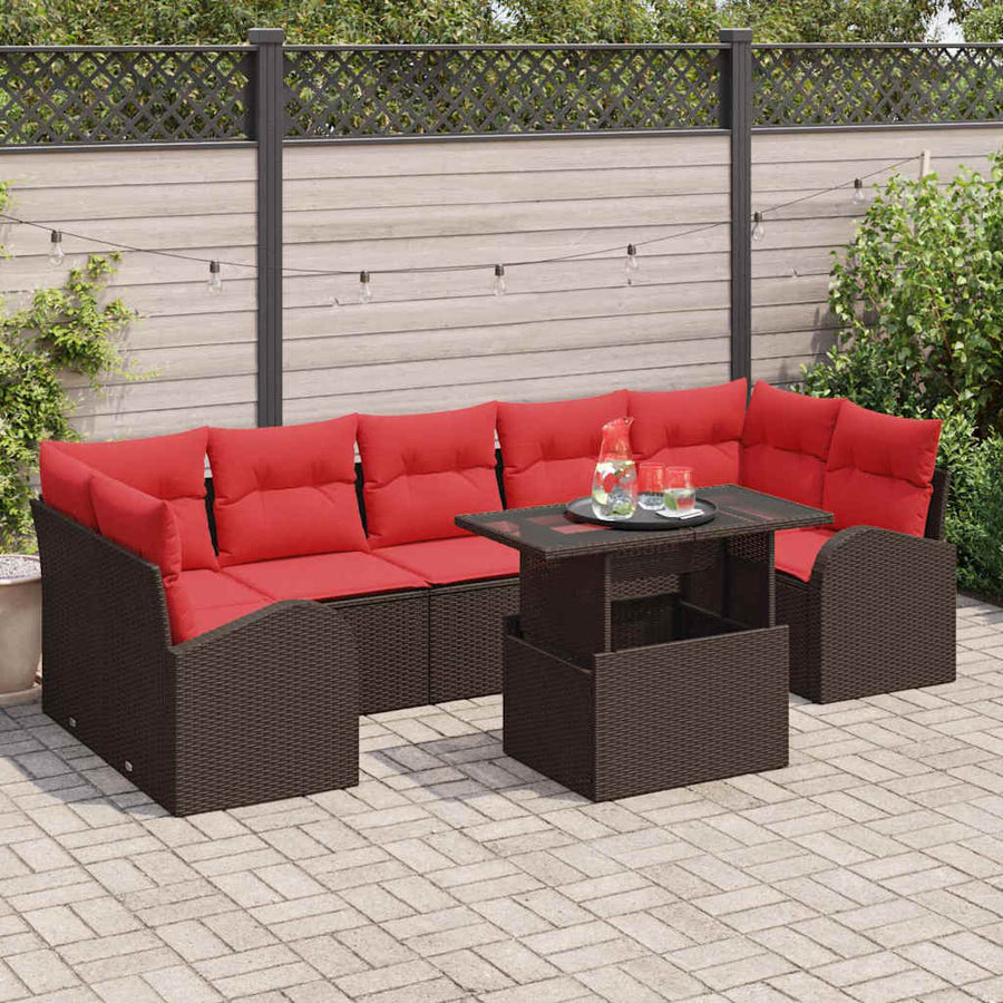 Tuin Sofa Set met kussen met opslag 8 pcs Bruin Poly Rattan