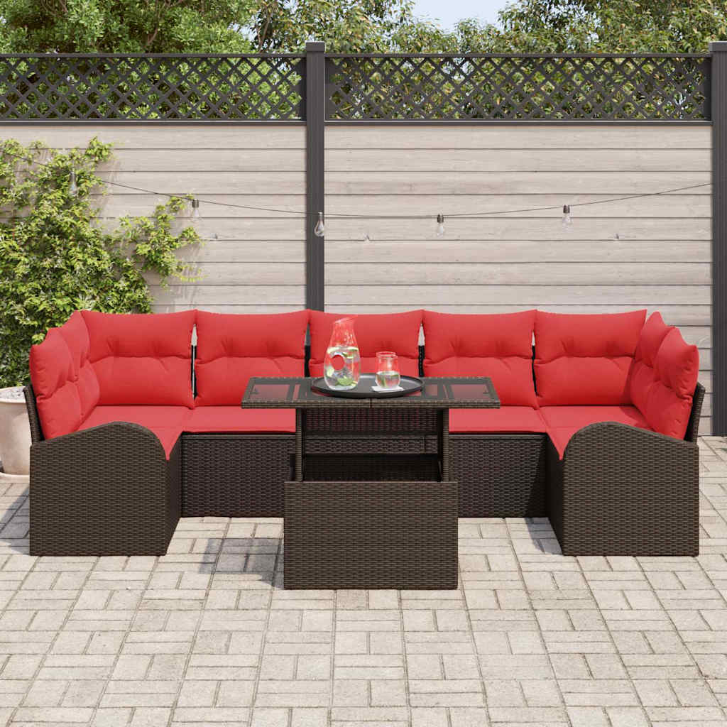 Tuin Sofa Set met kussen met opslag 8 pcs Bruin Poly Rattan