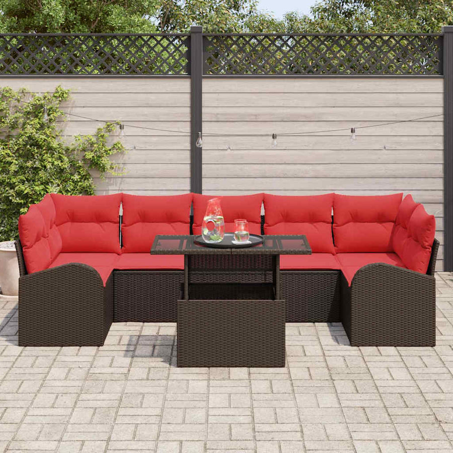 Tuin Sofa Set met kussen met opslag 8 pcs Bruin Poly Rattan