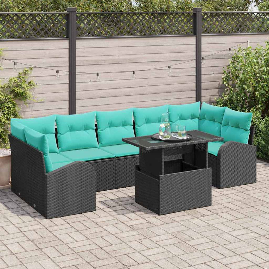 Tuin Sofa Set met kussen met opslag 8 pcs Zwart Poly Rattan