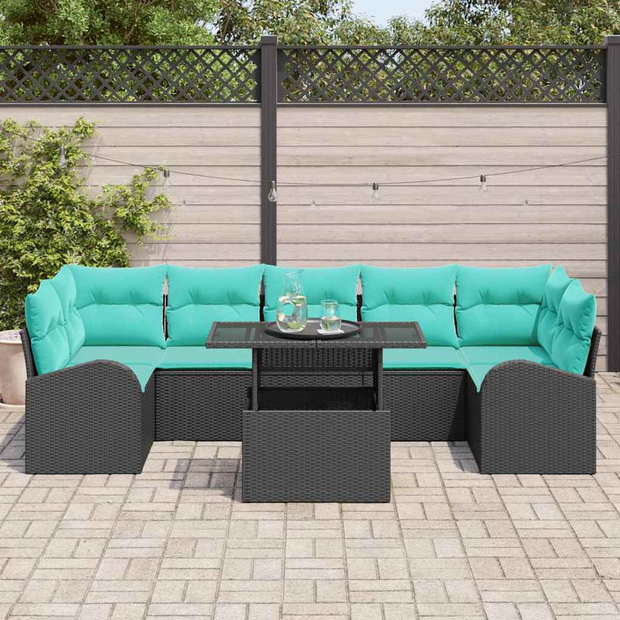 Tuin Sofa Set met kussen met opslag 8 pcs Zwart Poly Rattan